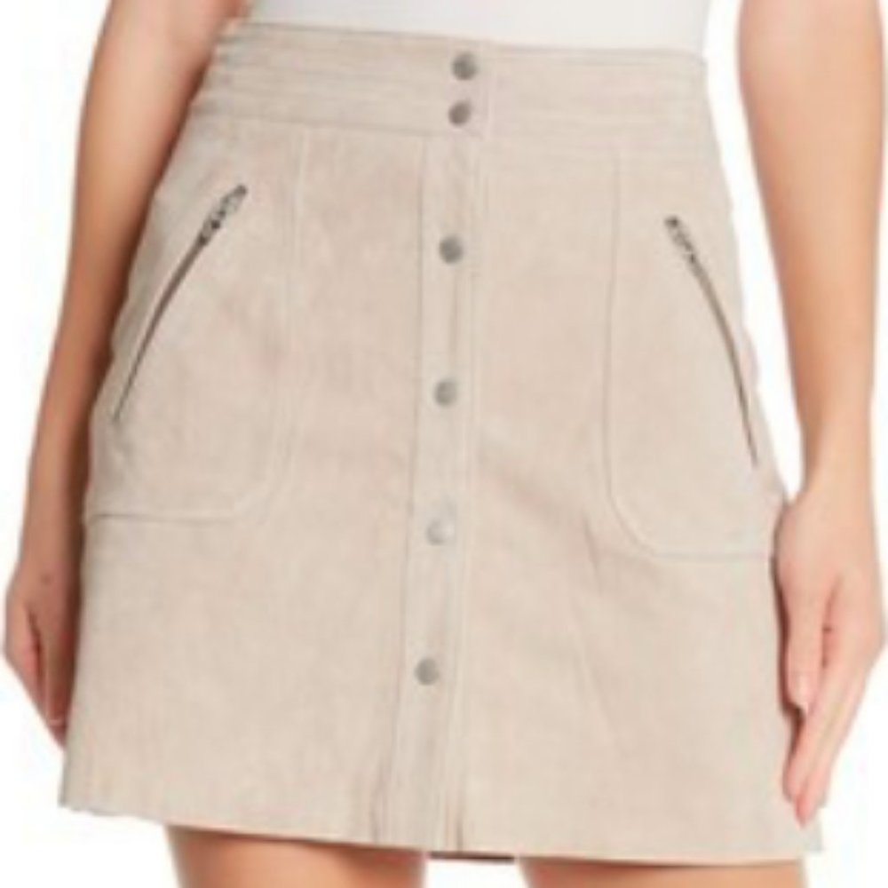 BLANKNYC Denim Snap Front Suede Miniskirt, Size 30